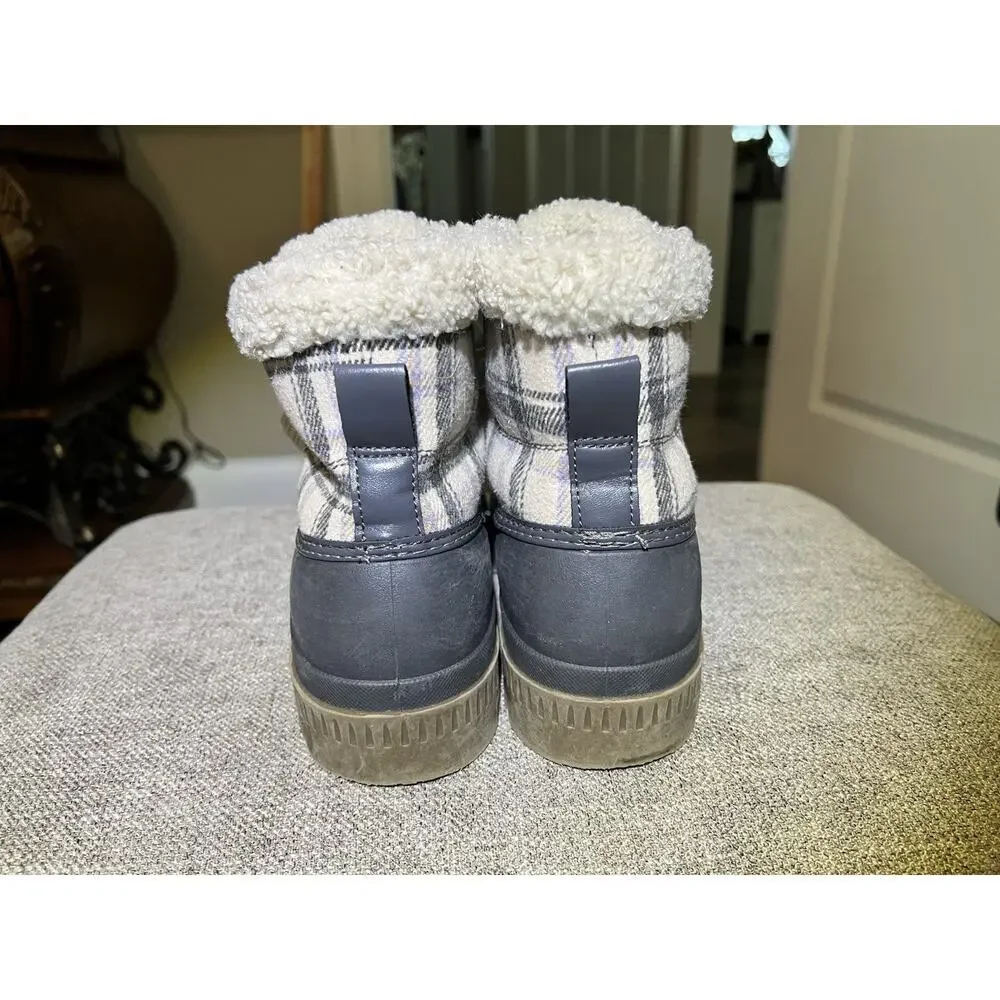 OZARK TRAIL WOMENS SNOW BOOTS, GRAY AND GRAY & IVORY PLAID Sz 7